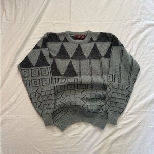 Vintage abstract geometric knit grey sweater Men’s M